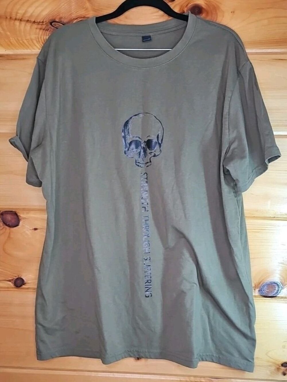 Manfinity Men’s Size XXL Green Skull Logo T-shirt “Strength Through Suffering